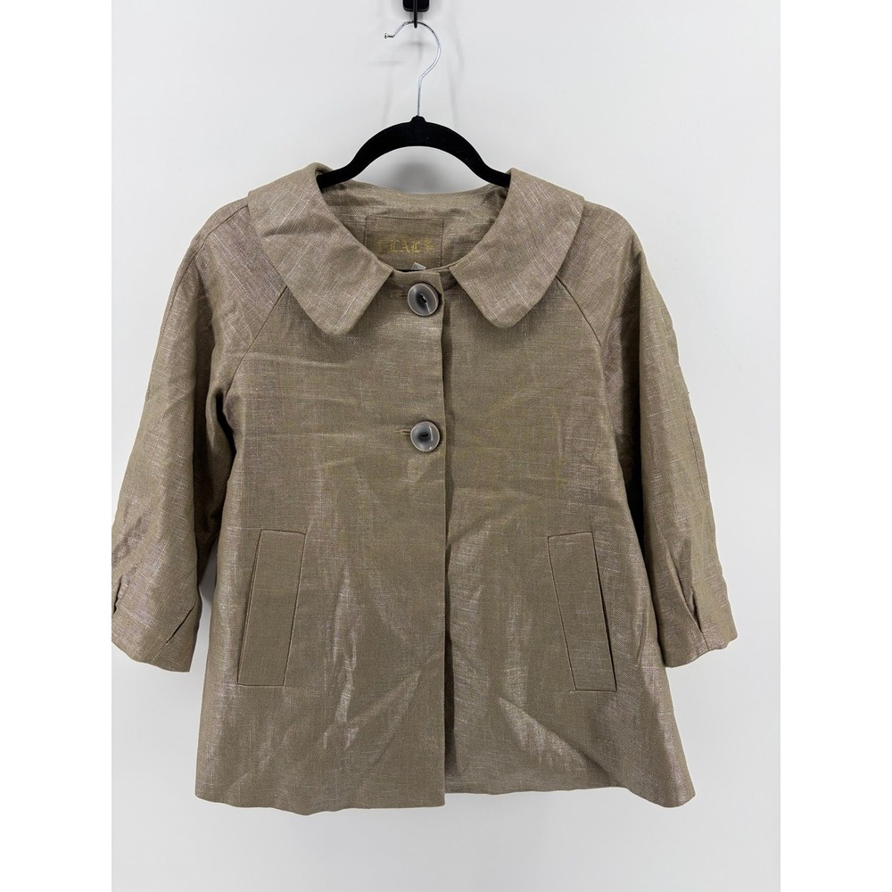 Lal Live A Little, Beige/Gold Metallic, Linen Blend, Swing Blazer Jacket, Size S